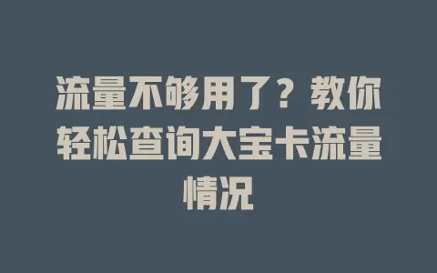 流量不够用了？教你轻松查询大宝卡流量情况