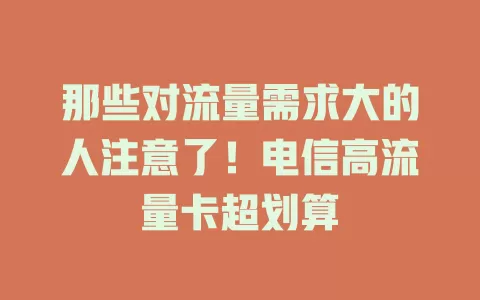 那些对流量需求大的人注意了！电信高流量卡超划算