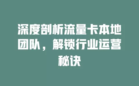 深度剖析流量卡本地团队，解锁行业运营秘诀