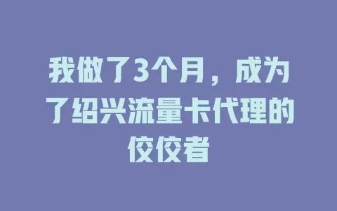 我做了3个月，成为了绍兴流量卡代理的佼佼者