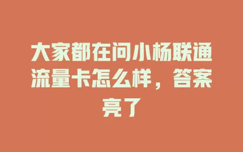 大家都在问小杨联通流量卡怎么样，答案亮了