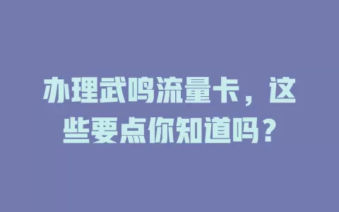 办理武鸣流量卡，这些要点你知道吗？