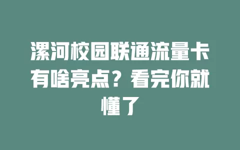 漯河校园联通流量卡有啥亮点？看完你就懂了