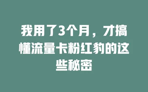 我用了3个月，才搞懂流量卡粉红豹的这些秘密