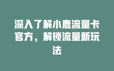 深入了解小鹿流量卡官方，解锁流量新玩法