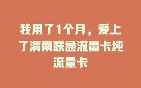 我用了1个月，爱上了渭南联通流量卡纯流量卡