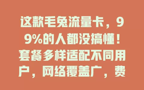 这款毛兔流量卡，99%的人都没搞懂！套餐多样适配不同用户，网络覆盖广，费用性价比高，选卡时留意要点，就能畅享优质实惠网络！