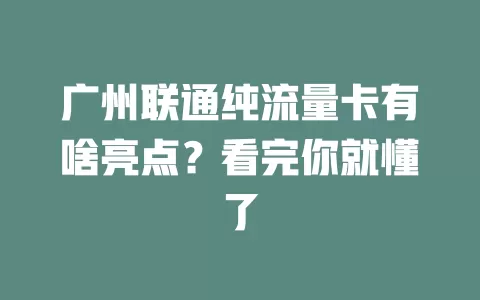 广州联通纯流量卡有啥亮点？看完你就懂了