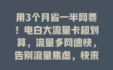 用3个月省一半网费！电白大流量卡超划算，流量多网速快，告别流量焦虑，快来试试！