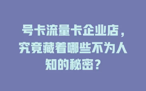 号卡流量卡企业店，究竟藏着哪些不为人知的秘密？