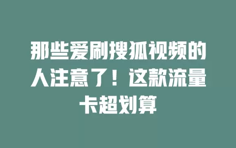 那些爱刷搜狐视频的人注意了！这款流量卡超划算