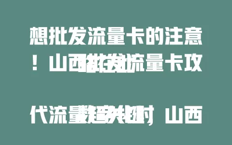 想批发流量卡的注意！山西批发流量卡攻略在此

数字化时代流量超关键，山西批发流量卡，先明需求，再看运营商优势，关注套餐细节，选正规渠道，综合考量多因素，才能批发到合适流量卡，满足不同客户需求