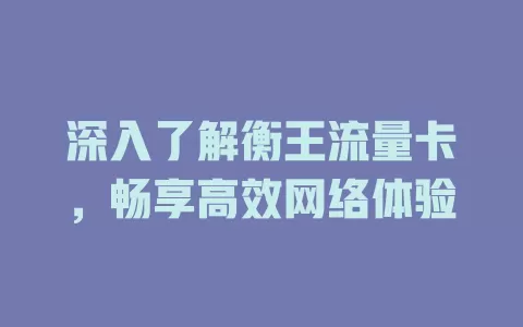深入了解衡王流量卡，畅享高效网络体验