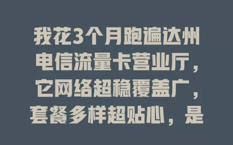 我花3个月跑遍达州电信流量卡营业厅，它网络超稳覆盖广，套餐多样超贴心，是达州人必备流量伙伴