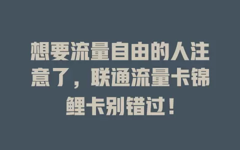 想要流量自由的人注意了，联通流量卡锦鲤卡别错过！