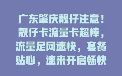 广东肇庆靓仔注意！靓仔卡流量卡超棒，流量足网速快，套餐贴心，速来开启畅快网络之旅！