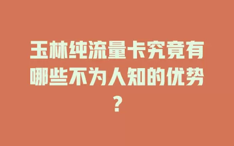 玉林纯流量卡究竟有哪些不为人知的优势？