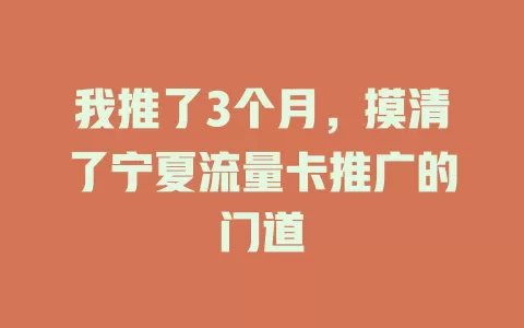 我推了3个月，摸清了宁夏流量卡推广的门道