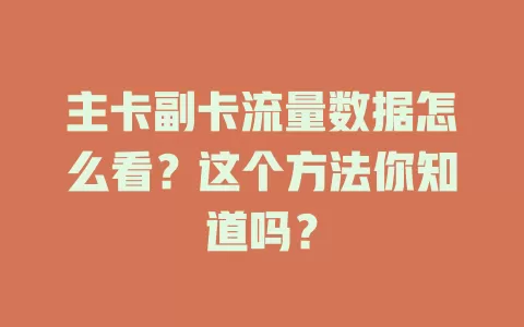 主卡副卡流量数据怎么看？这个方法你知道吗？