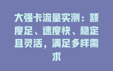 大强卡流量实测：额度足、速度快、稳定且灵活，满足多样需求