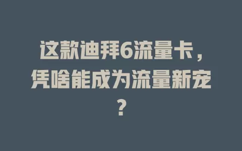 这款迪拜6流量卡，凭啥能成为流量新宠？