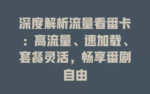 深度解析流量看番卡：高流量、速加载、套餐灵活，畅享番剧自由