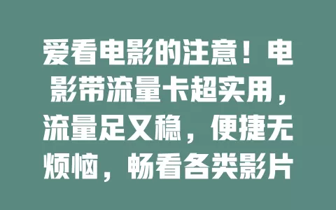 爱看电影的注意！电影带流量卡超实用，流量足又稳，便捷无烦恼，畅看各类影片