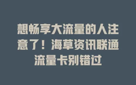 想畅享大流量的人注意了！海草资讯联通流量卡别错过