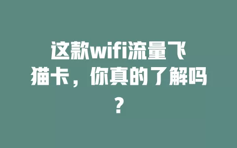 这款wifi流量飞猫卡，你真的了解吗？