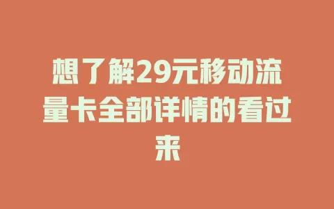 想了解29元移动流量卡全部详情的看过来