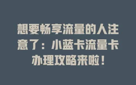 想要畅享流量的人注意了：小蓝卡流量卡办理攻略来啦！