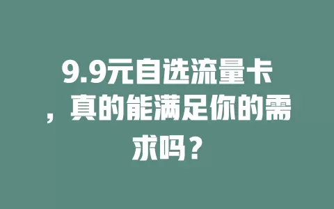 9.9元自选流量卡，真的能满足你的需求吗？