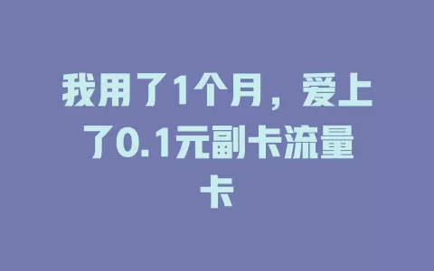 我用了1个月，爱上了0.1元副卡流量卡