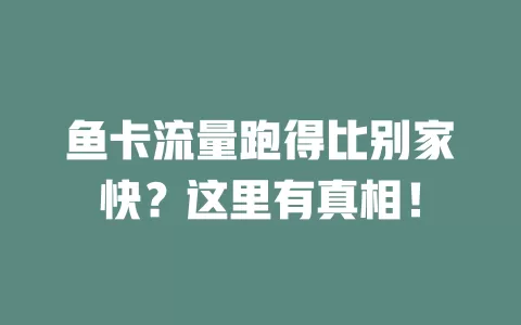 鱼卡流量跑得比别家快？这里有真相！