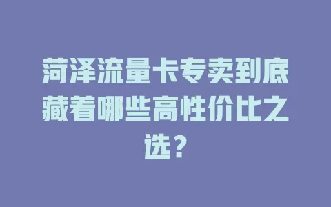 菏泽流量卡专卖到底藏着哪些高性价比之选？