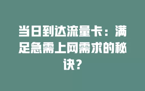 当日到达流量卡：满足急需上网需求的秘诀？