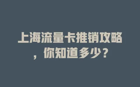上海流量卡推销攻略，你知道多少？