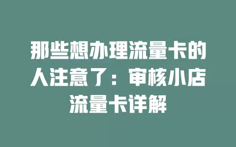 那些想办理流量卡的人注意了：审核小店流量卡详解
