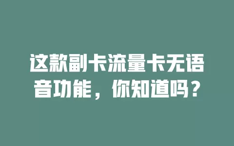 这款副卡流量卡无语音功能，你知道吗？