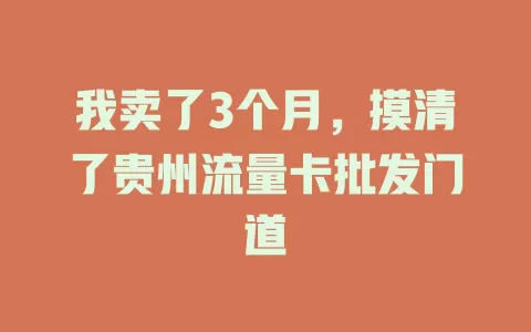 我卖了3个月，摸清了贵州流量卡批发门道