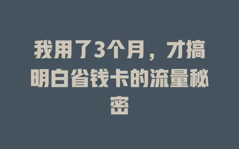 我用了3个月，才搞明白省钱卡的流量秘密