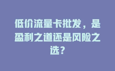 低价流量卡批发，是盈利之道还是风险之选？