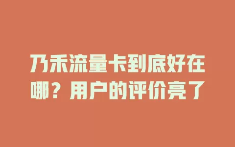 乃禾流量卡到底好在哪？用户的评价亮了