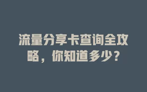 流量分享卡查询全攻略，你知道多少？