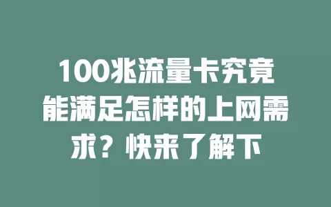 100兆流量卡究竟能满足怎样的上网需求？快来了解下