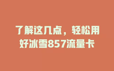 了解这几点，轻松用好冰雪857流量卡