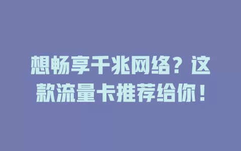 想畅享千兆网络？这款流量卡推荐给你！