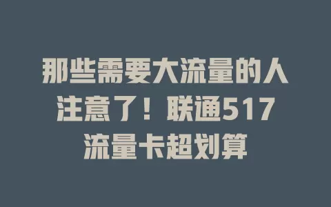 那些需要大流量的人注意了！联通517流量卡超划算