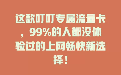 这款叮叮专属流量卡，99%的人都没体验过的上网畅快新选择！