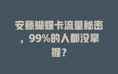 安藤蝴蝶卡流量秘密，99%的人都没掌握？